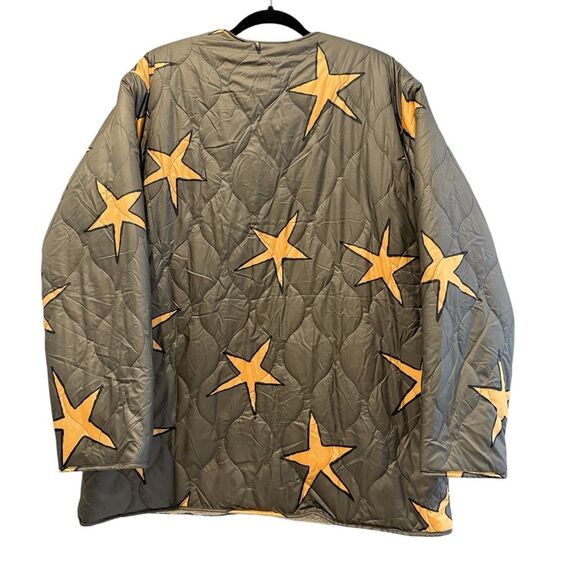 Easel Scribbly Stars Reversible Jacket Quilted Fleece Pockets Green Size Large - Picture 3 of 12